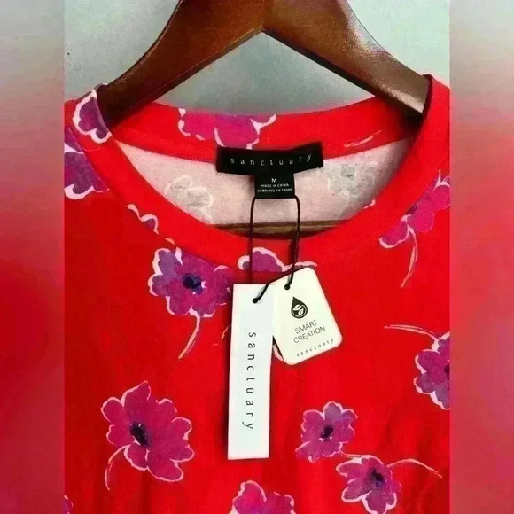 NWT Sanctuary Hem Detail Long Sleeve Red Floral Skimmer Dress Size Medium - Picture 5 of 7